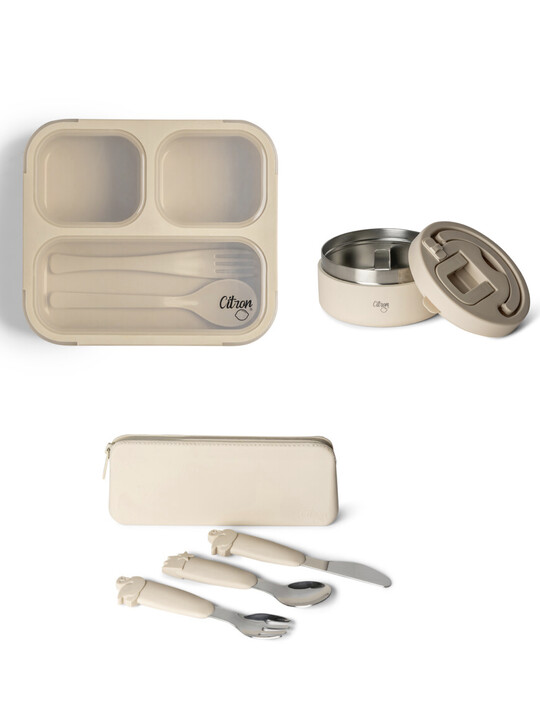 Citron Beige Lunchbox with Silicone Cutlery Set and Stainless Steel Food Jar 400 ml image number 1